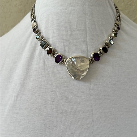 925 Silver real Gems amethyst, Garnet, Topaz, Tourmaline, seashells necklace - Picture 2 of 10